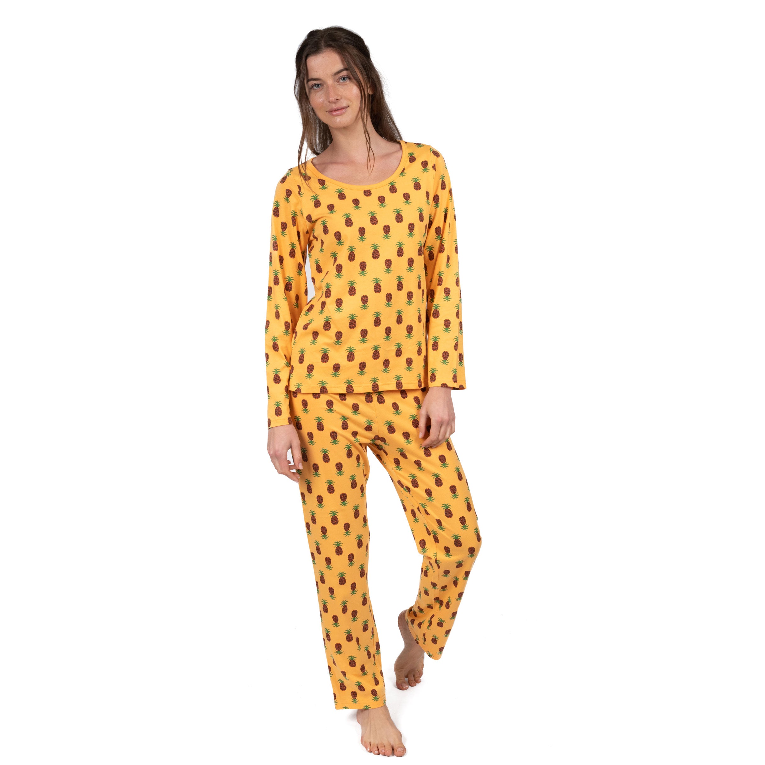 

Женская пижама из двух частей из хлопка свободного кроя, ананас Leveret, цвет pineapple