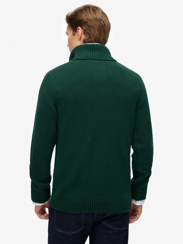 Хлопковый классический полузастёгивающийся вязаный джемпер Superdry, Forest Green — фото 2
