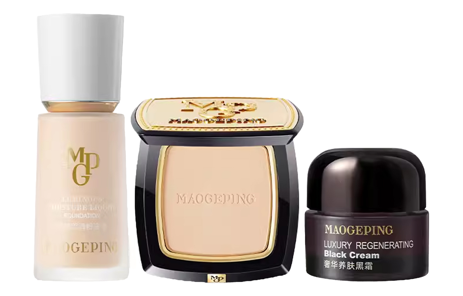 

MAOGEPING Водяной крем тональная основа пудра компакт Black Cream набор макияжа стойкий выравнивающий тон кожи 30мл+7г+7г