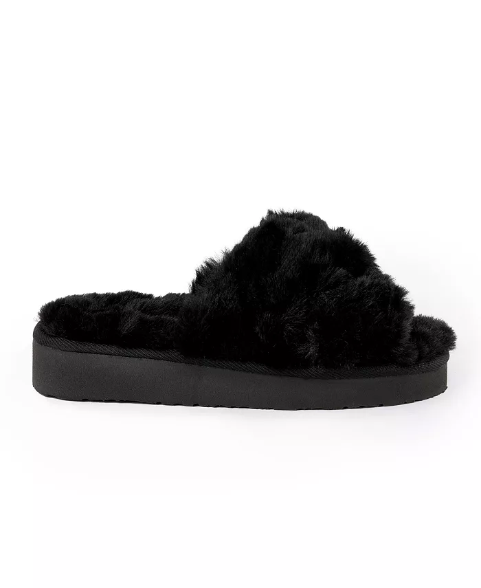 Женские тапочки с перекрестными ремешками из искусственного меха Teddy Minnetonka, черный — фото 2