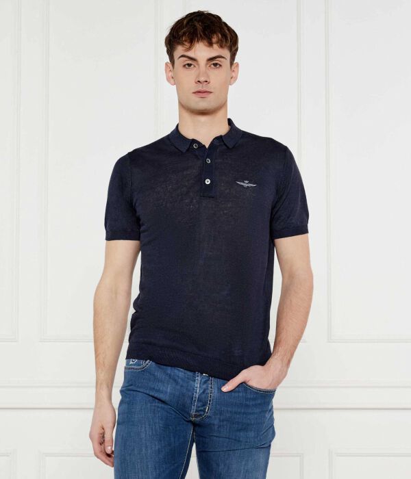 

Льняная рубашка поло Regular fit Aeronautica Militare, синий