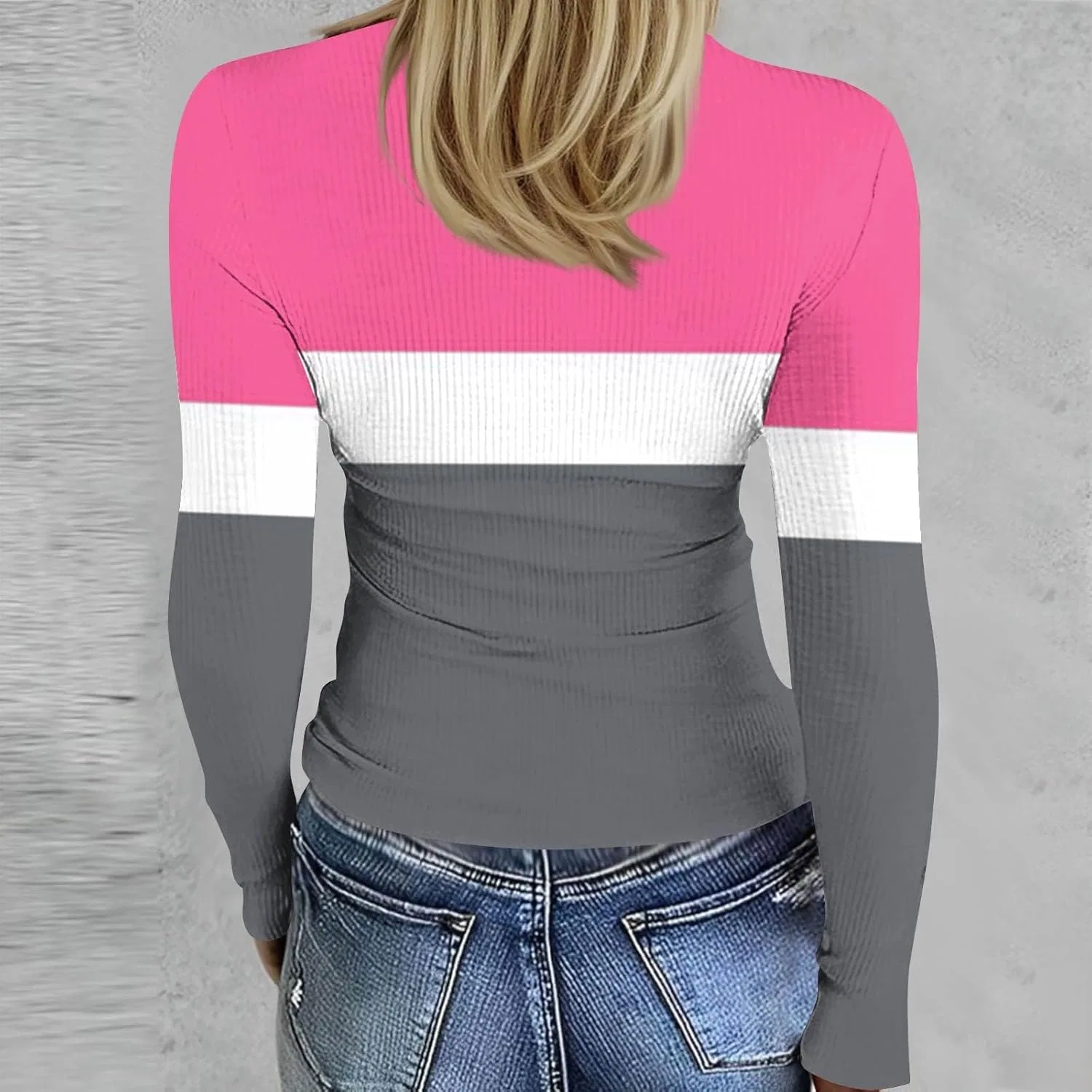 Женская футболка с длинным рукавом, полосатая, 3-hot Pink — фото 3