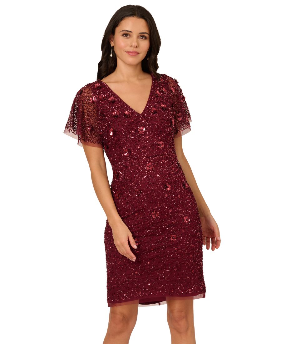 

Женское платье-футляр с расшитыми бисером рукавами летучая мышь Adrianna Papell, Mahogany