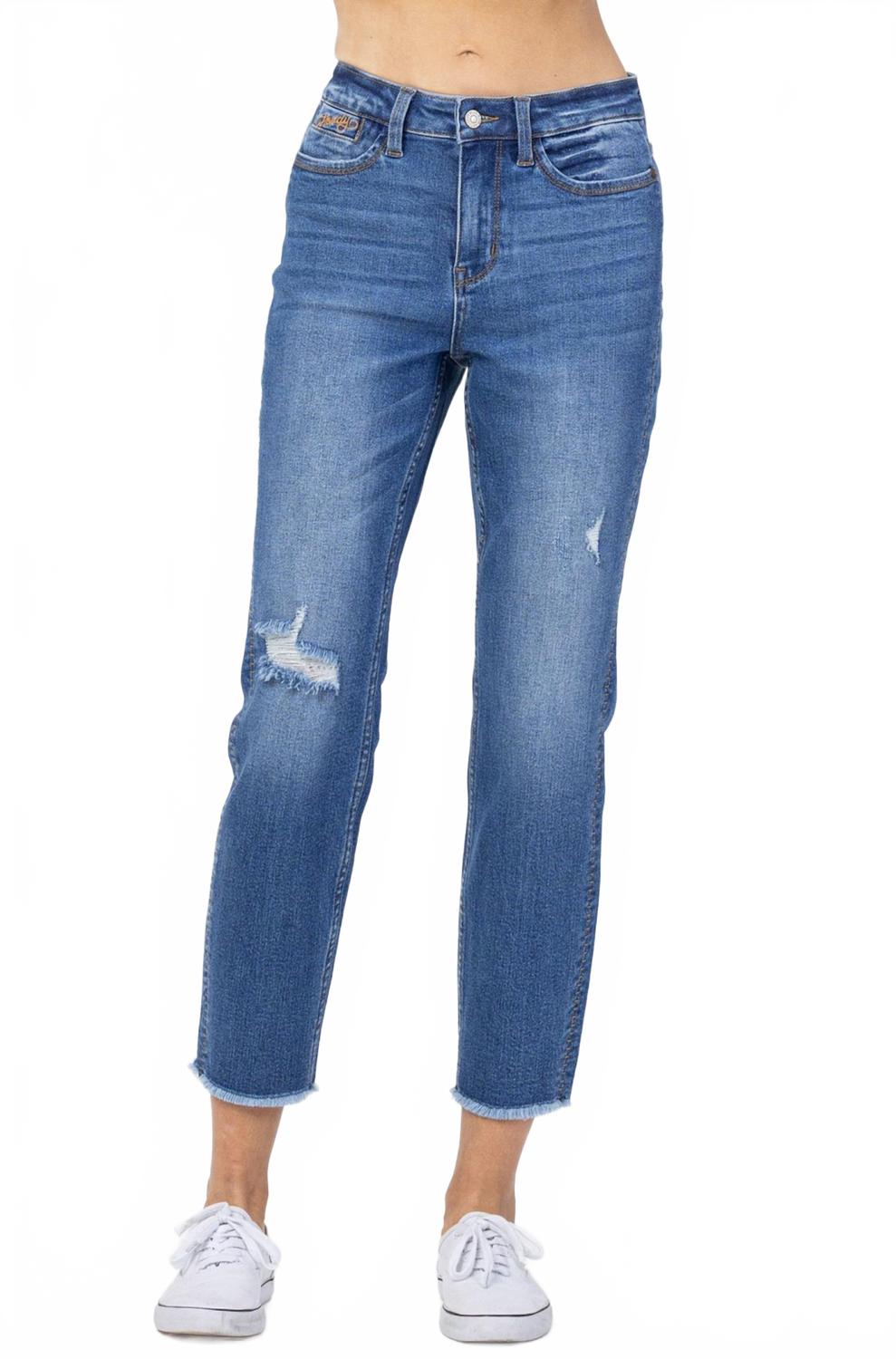 

Judy Blue Джинсы-бойфренды с высокой талией и прошитыми швами Howdy - размер Plus Size, цвет Medium Blue