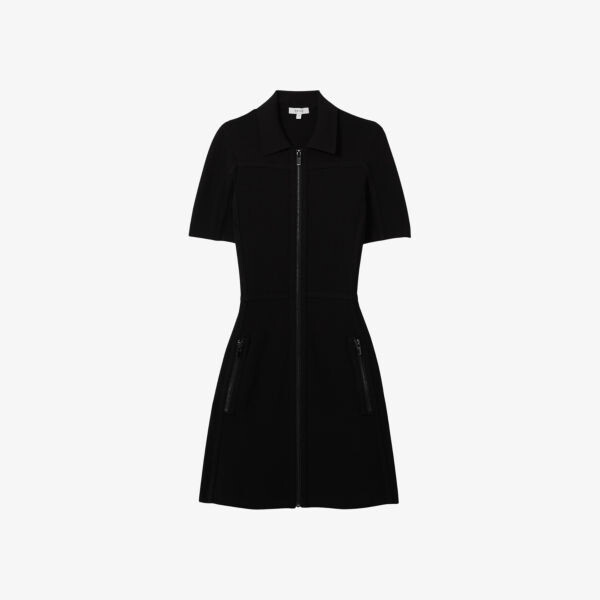 

Трикотажное мини-платье Nala с застежкой-молнией спереди Reiss, черный