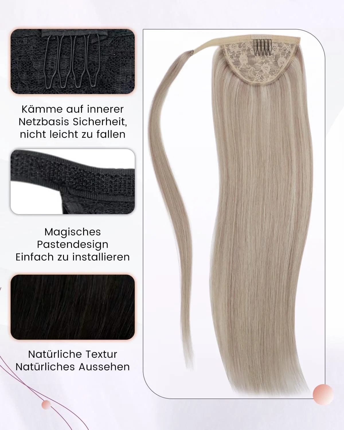 Накладной хвост из натуральных волос LaaVoo Highlight Blonde, 70 г, 30 см Laavoo, P-#P18/613 — фото 4