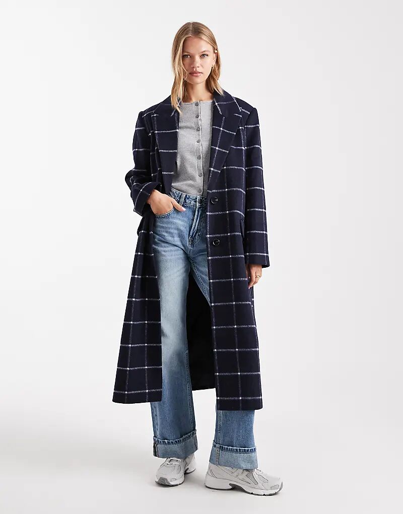 

Длинное деловое пальто ASOS DESIGN в темно-синюю клетку