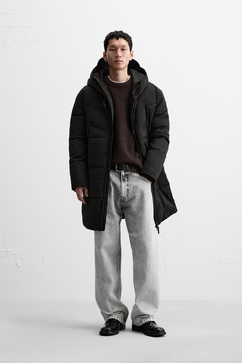 

Длинная пуховик ZARA, черный