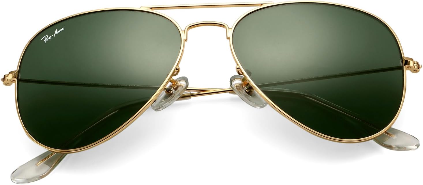 

Солнцезащитные очки Pro Acme Classic Aviator для женщин и мужчин, линзы из стекла, металлическая оправа, защита от УФ-излучения UV400, очки для водителя, A5 G15 /Glass/Non Polarized