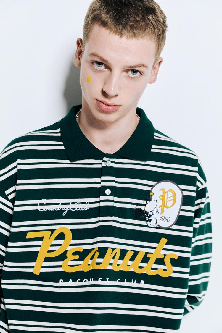 

Полосатая рубашка-поло с рисунком «арахис» Pull And Bear, мультиколор