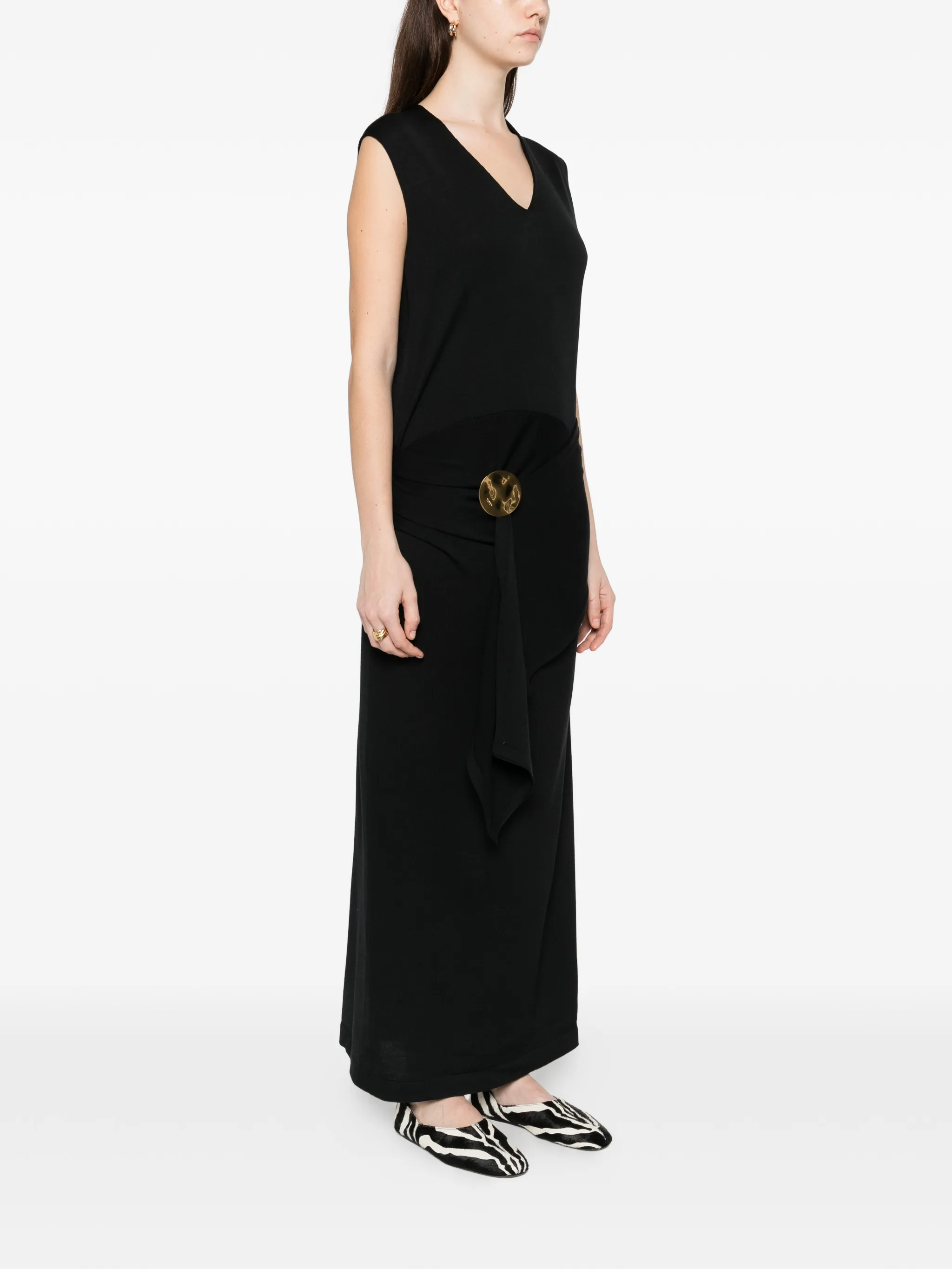 Платье макси с драпировкой и V-образным вырезом Jil Sander, черный — фото 3