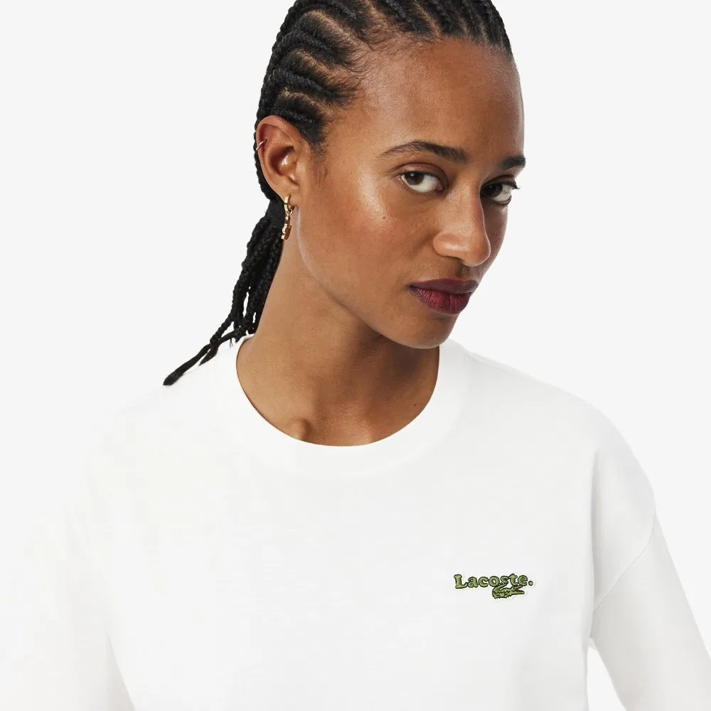 Футболка Lacoste Soft Branding, полуукороченная, офф-уайт — фото 2