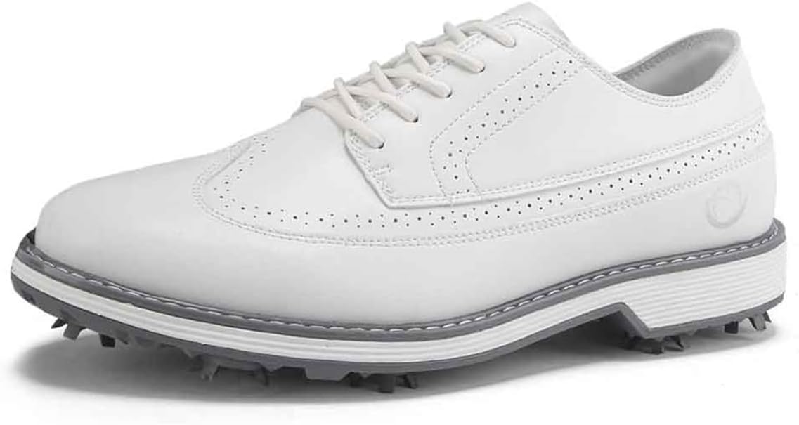 

Водонепроницаемые гольф-туфли VEACAM, кожаная обувь для гольфа с шипами, шнуровка, удобные кроссовки для тренировки в гольф, белый