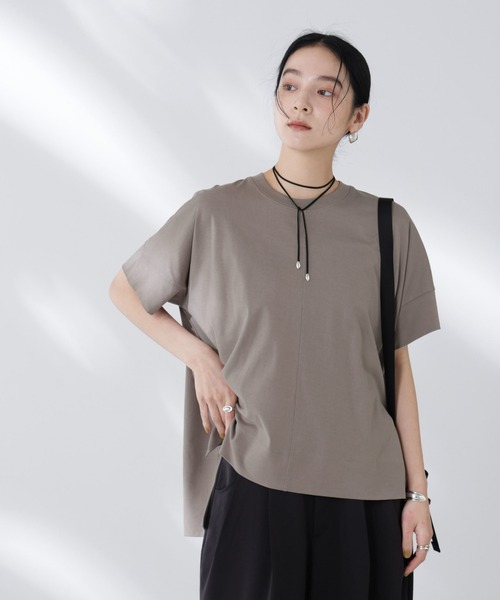 

Футболка из прочного крученого хлопка, широкая, NANOFINE NANO universe, мокко