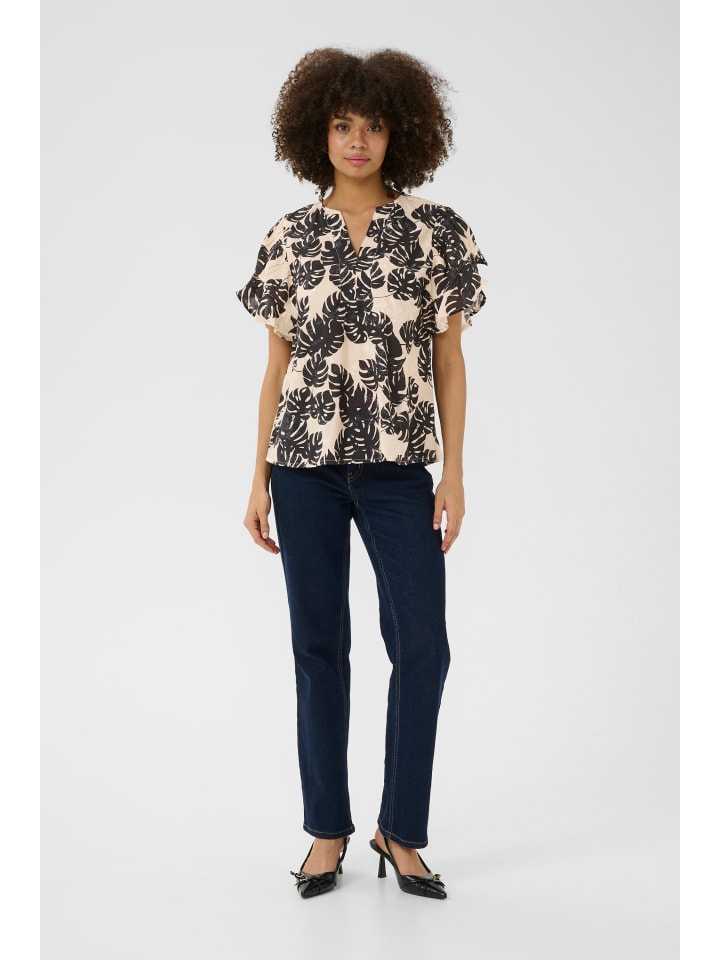 

Блузка с короткими рукавами CUdebora свободного кроя в черном цвете с пальмовыми листьями. CULTURE