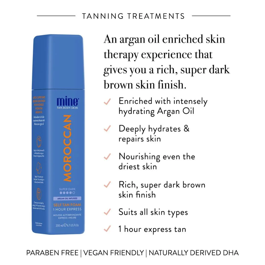 Minetan Self Tan Foam Moroccan - 1 Hour Express, мусс для автозагара глубокого темного оттенка, для лица и тела, ультраувлажняющее сияние, Vegan & Paraben Free, 200 мл 198 мл (1 шт.) Minetan Body.Skin, Super Dark — фото 3