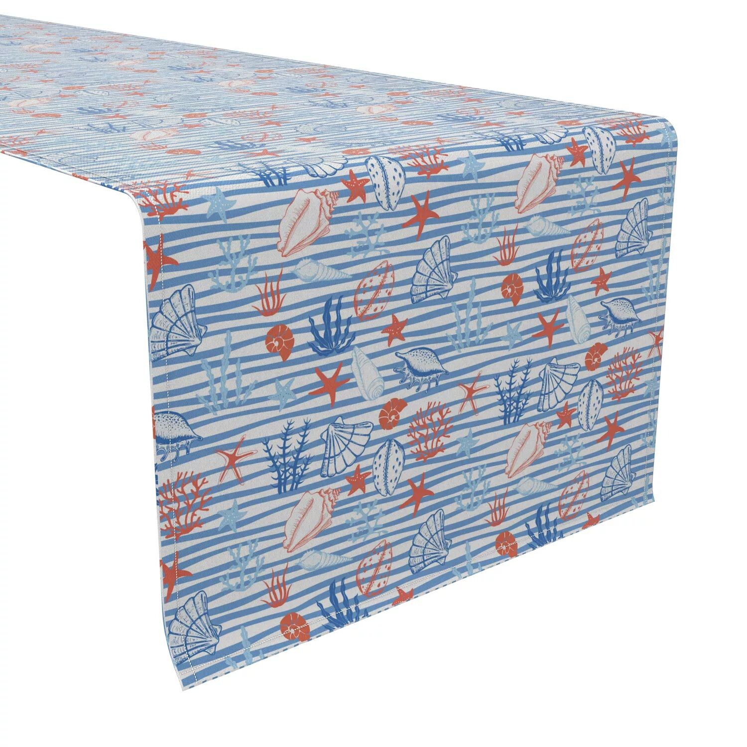 

Настольная дорожка, 100 % хлопок, 16x90 дюймов, рисунок морской жизни в полоску.