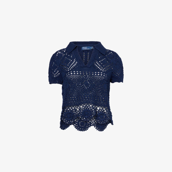 

Короткий топ из хлопкового трикотажа с вязаным узором Polo Ralph Lauren, синий