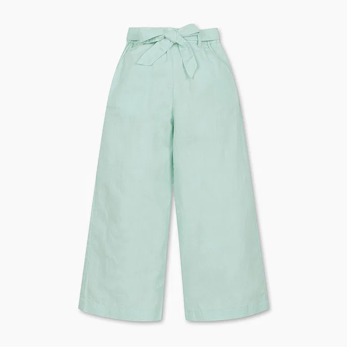 Детские широкие брюки из льна и хлопка светло-голубые от Benetton Kids