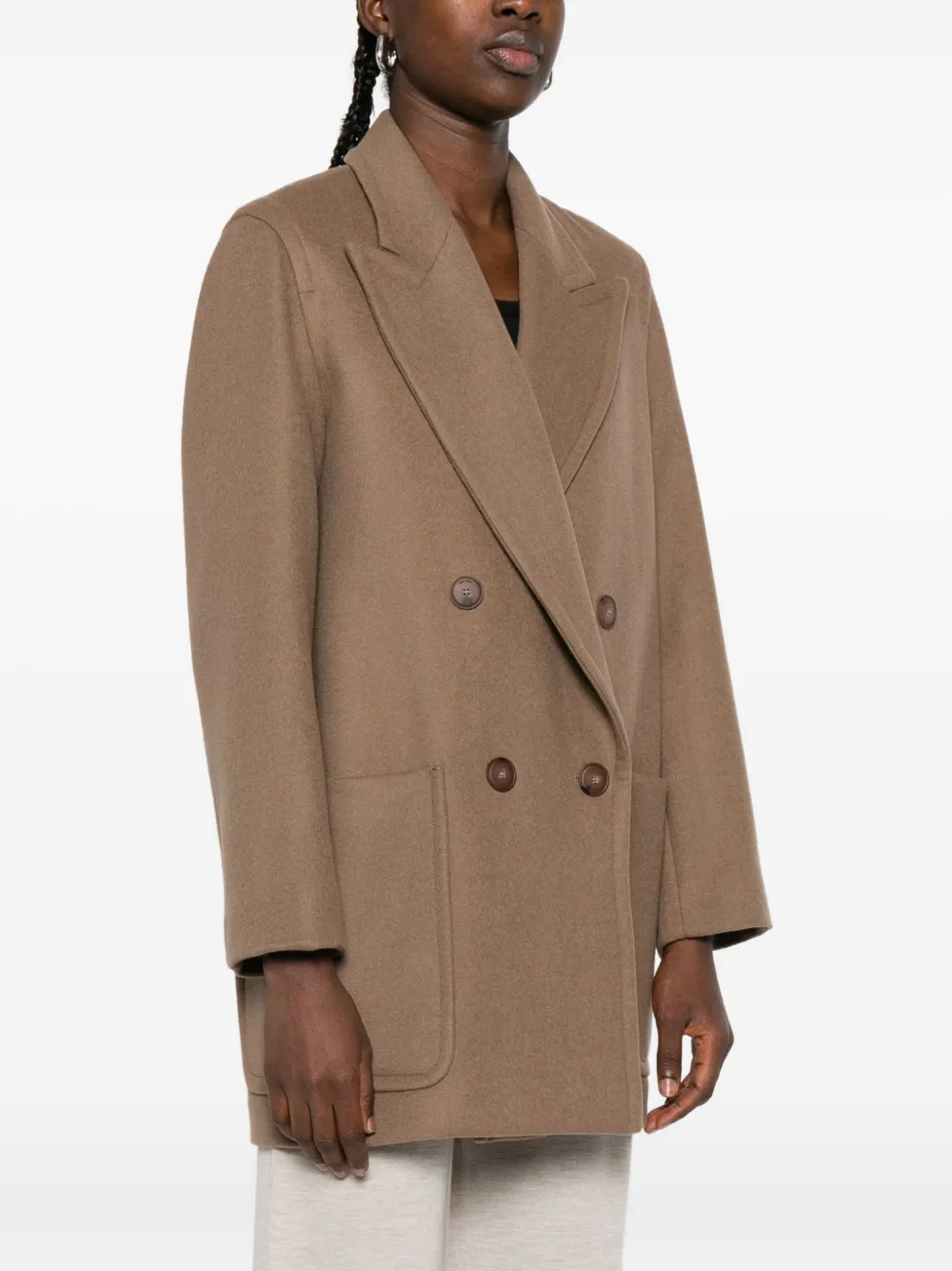 Двубортное пальто с накладными карманами MAX MARA, коричневый — фото 3