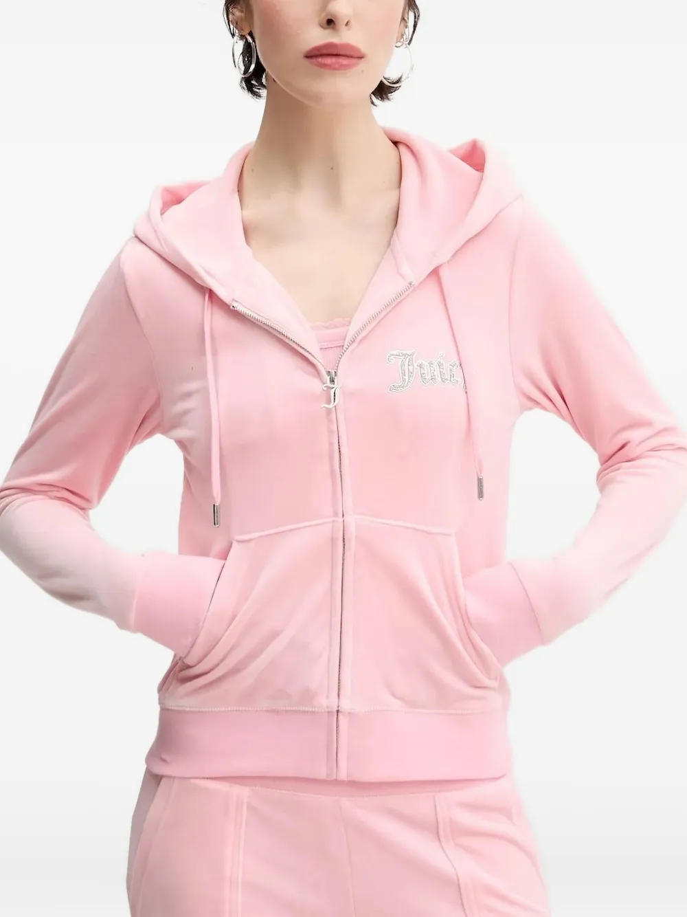 

Толстовка на молнии с капюшоном, украшенная стразами Juicy Couture, розовый