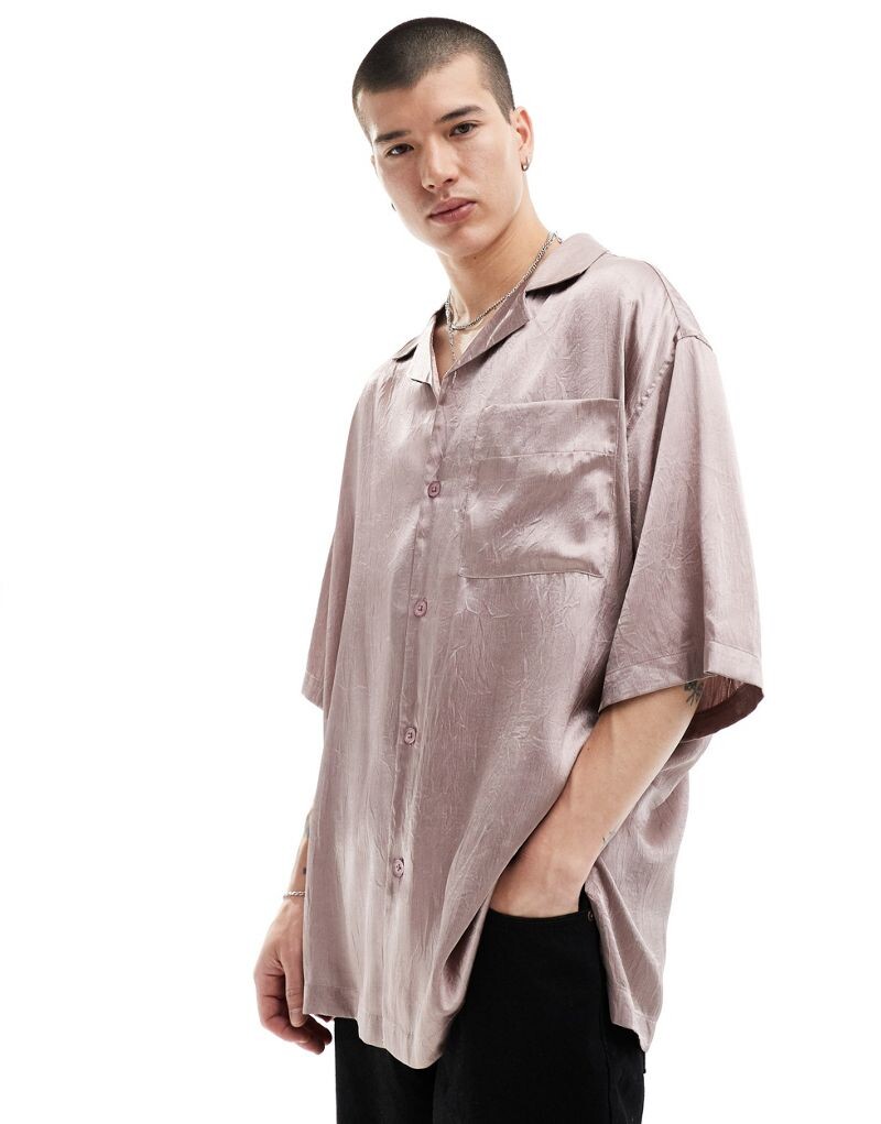 

ASOS DESIGN — рубашка оверсайз с короткими рукавами и кубинским воротником пыльно-розового цвета