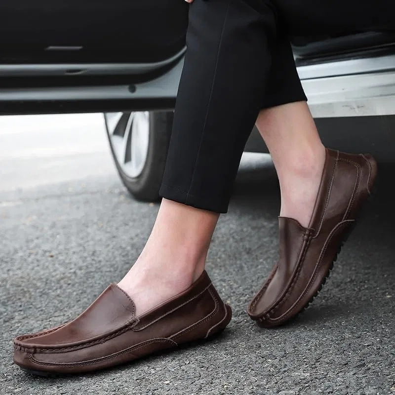Мужские лоферы, кожа, Classic Slip On, темно-коричневый SayfuR — фото 3