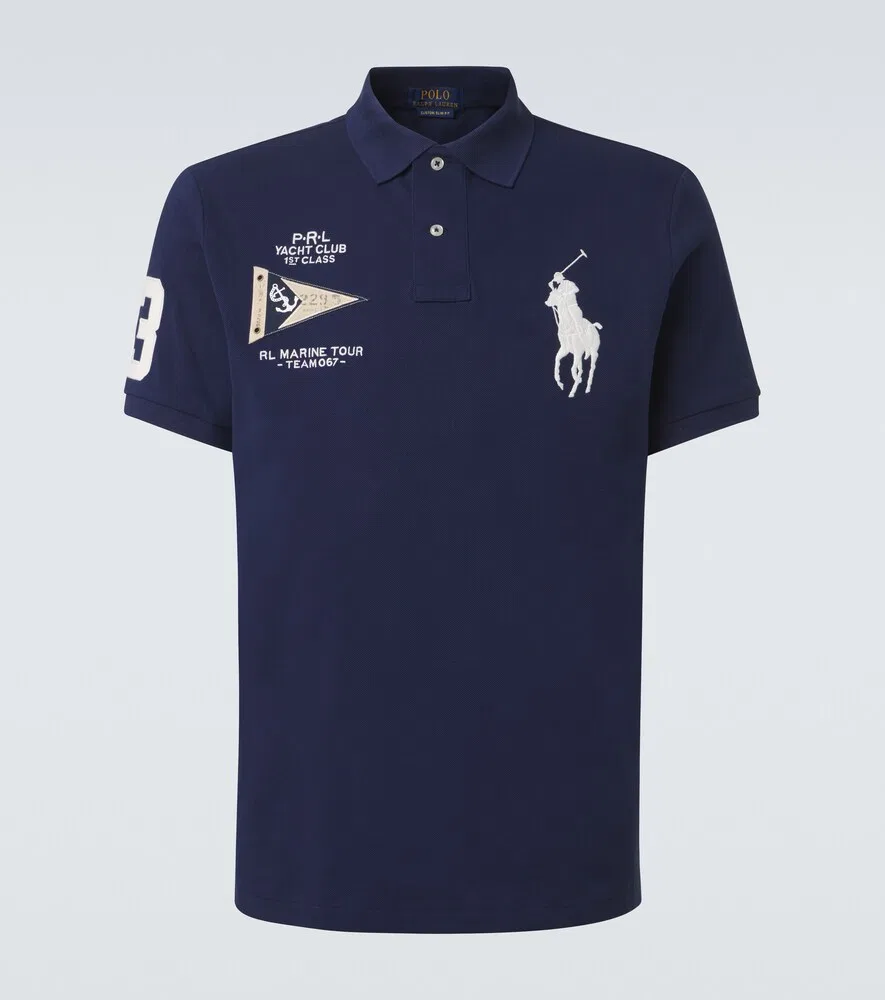 Вышитая хлопковая рубашка поло Polo Ralph Lauren, синий