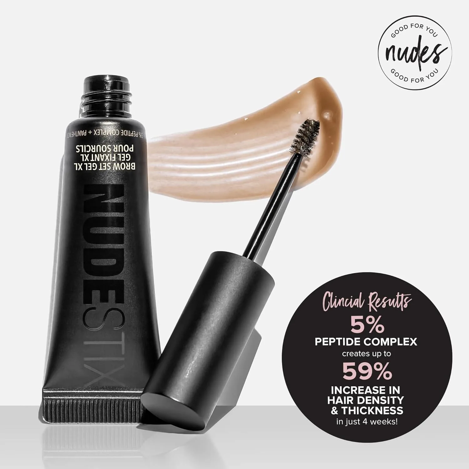 Nudestix Brow Set Gel XL - гель для бровей с длительным ношением для придания объема, густоты и укладки, увеличивает плотность бровей на 59% за 4 недели, чистый, cruelty-free, CLEAR — фото 2