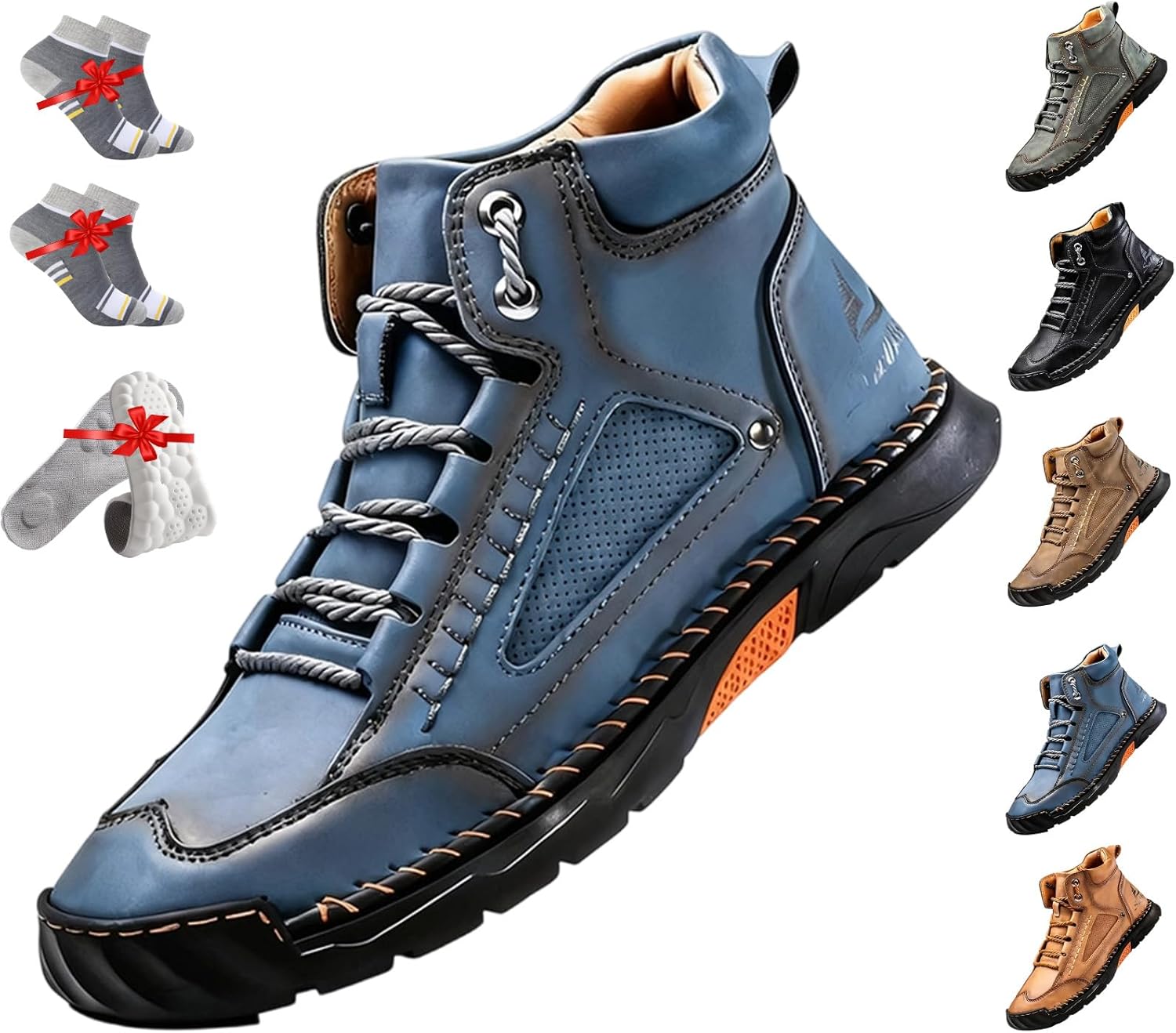 

Мужские удобные кожаные ботинки ручной работы, мужские кожаные туфли с широкой носочной частью, Поддержка свода стопы, водонепроницаемые, снимающие давление, нескользящие, легкие и дышащие, ортопедические ботинки для мужчин Ymavse, темно-синий
