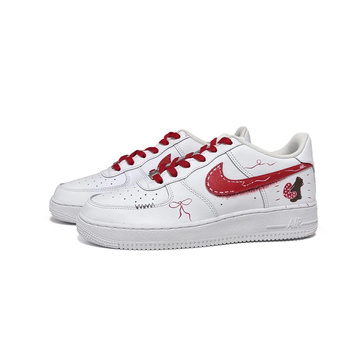 Кроссовки Air Force 1 Bear's Love Letter Leather Low top Skateboard Shoes Red White женские Nike — фото 4