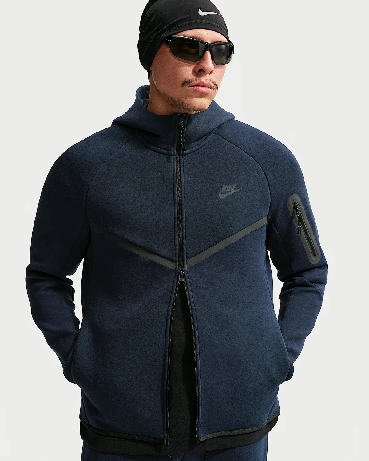 Мужская флисовая ветровка Nike Tech на молнии, Obsidian/Black