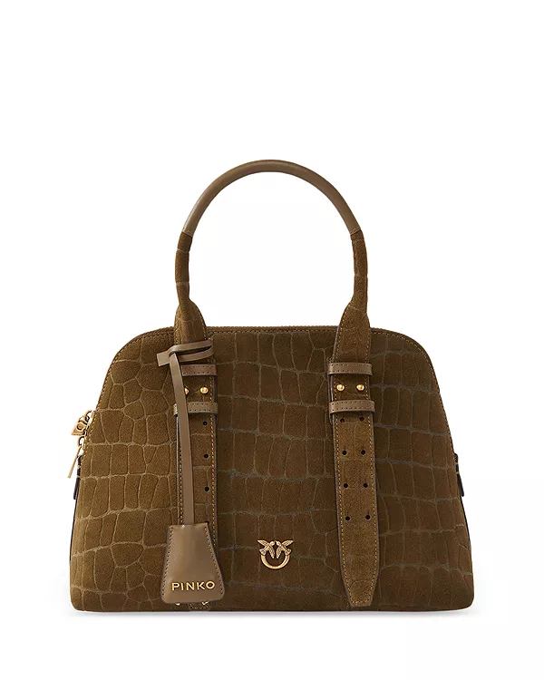 

Средняя сумка для боулинга из нубуковой кожи с тиснением под крокодила Pinko, зеленый