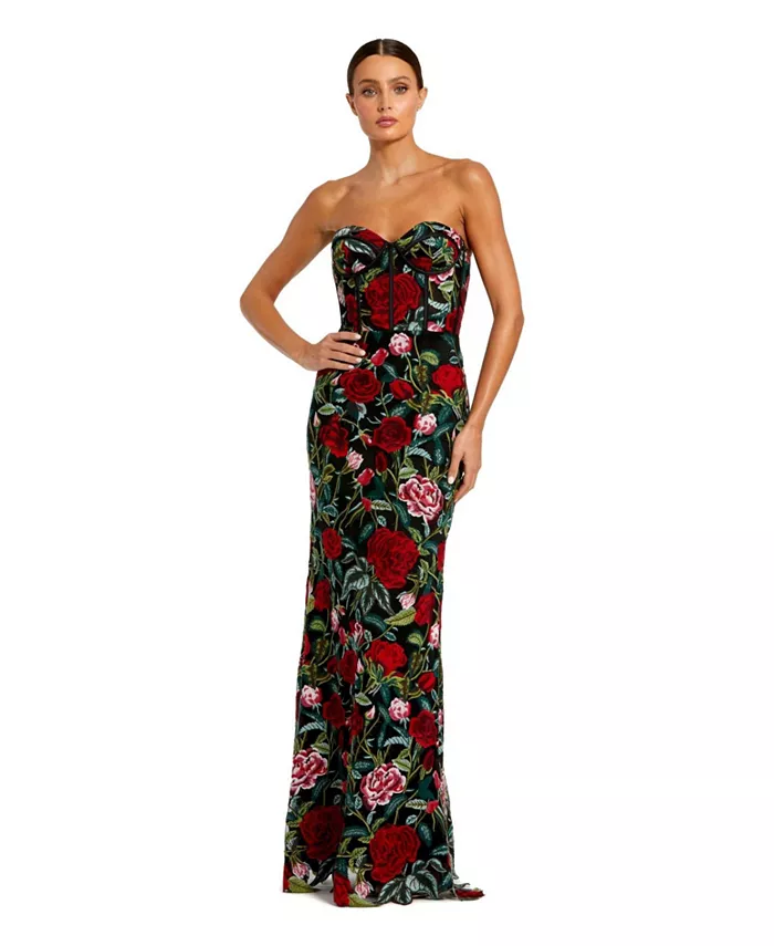 

Женское платье-бюстье с прозрачным топом и цветочной аппликацией Mac Duggal, черный