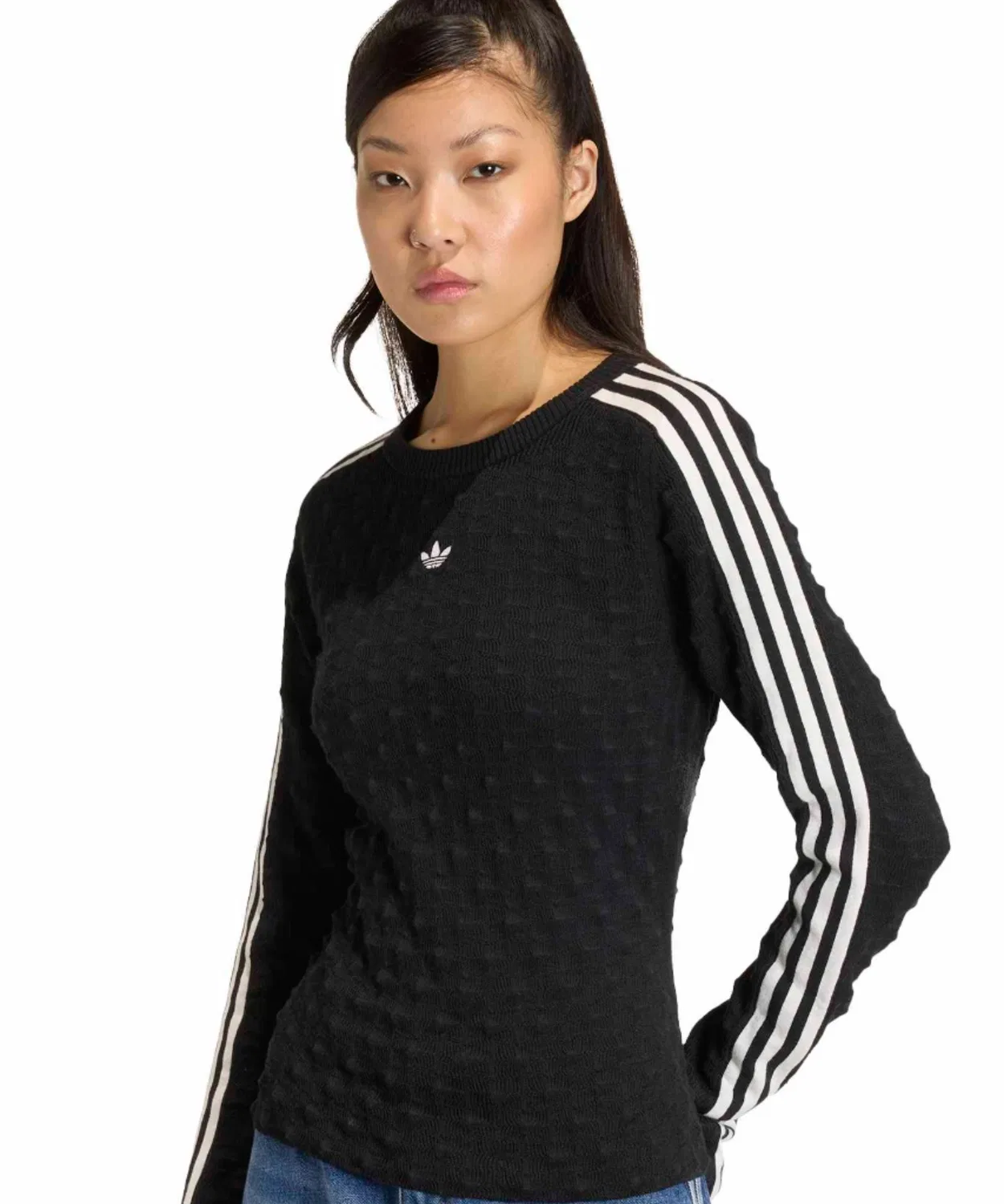 Свитшот adidas Slim Solid Spike Knit, из полиэстера и шерсти, чёрный — фото 2