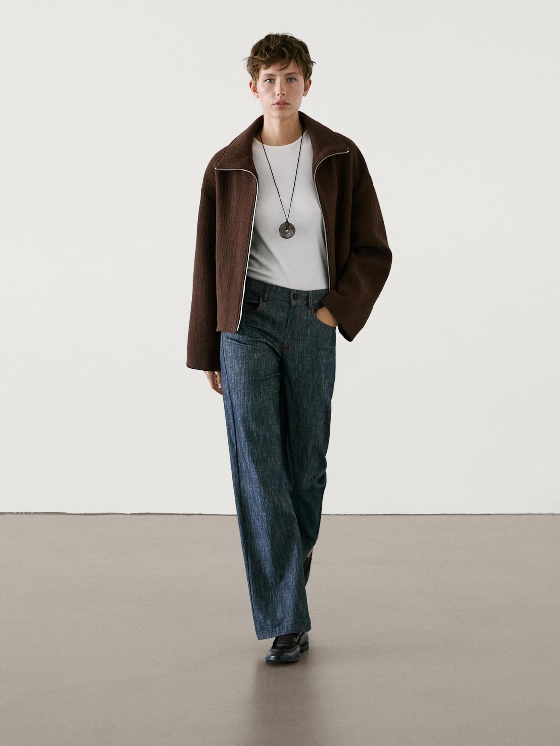 

Куртка из смесовой шерсти с декоративными швами Massimo Dutti, коричневый