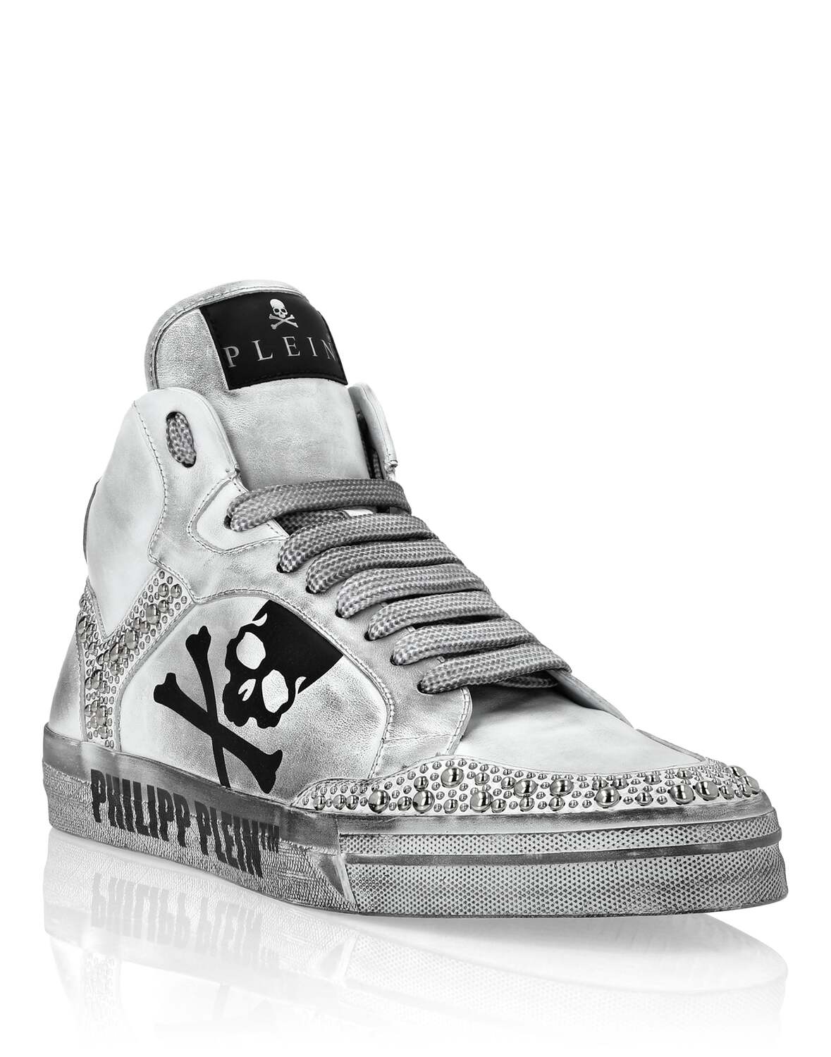 

Кеды на высокой подошве из кожи Nappa с шипами Retrokickz TM PHILIPP PLEIN, белый/черный