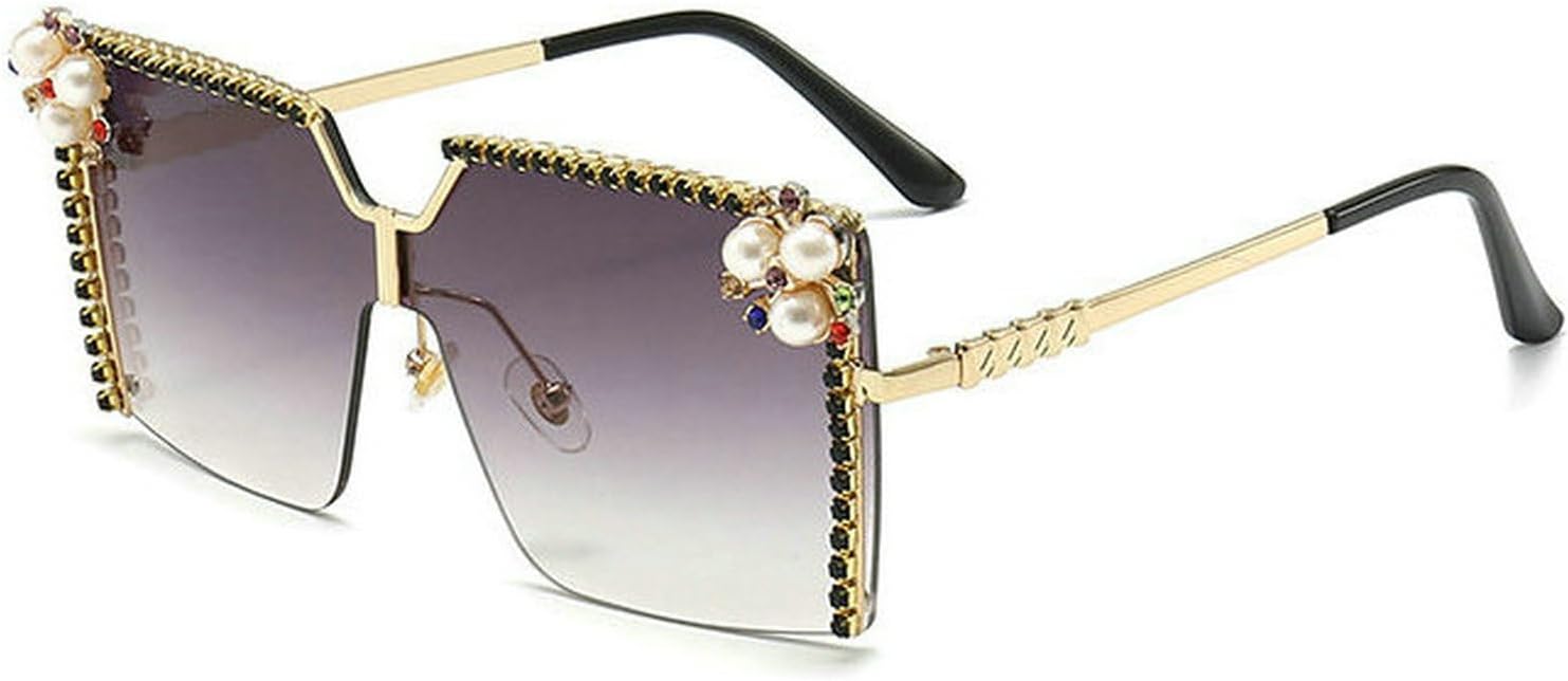 

Солнцезащитные очки COTIA увеличенного квадратного размера с бриллиантами, стразами и жемчугом для женщин. Модные безободковые солнцезащитные очки для вечеринок на открытом воздухе, Grey