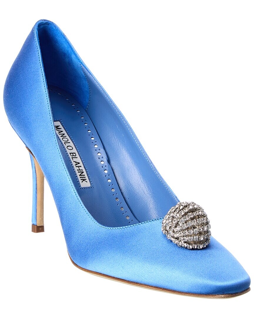 Атласные туфли Manolo Blahnik Elbolita 90, синий — фото 2
