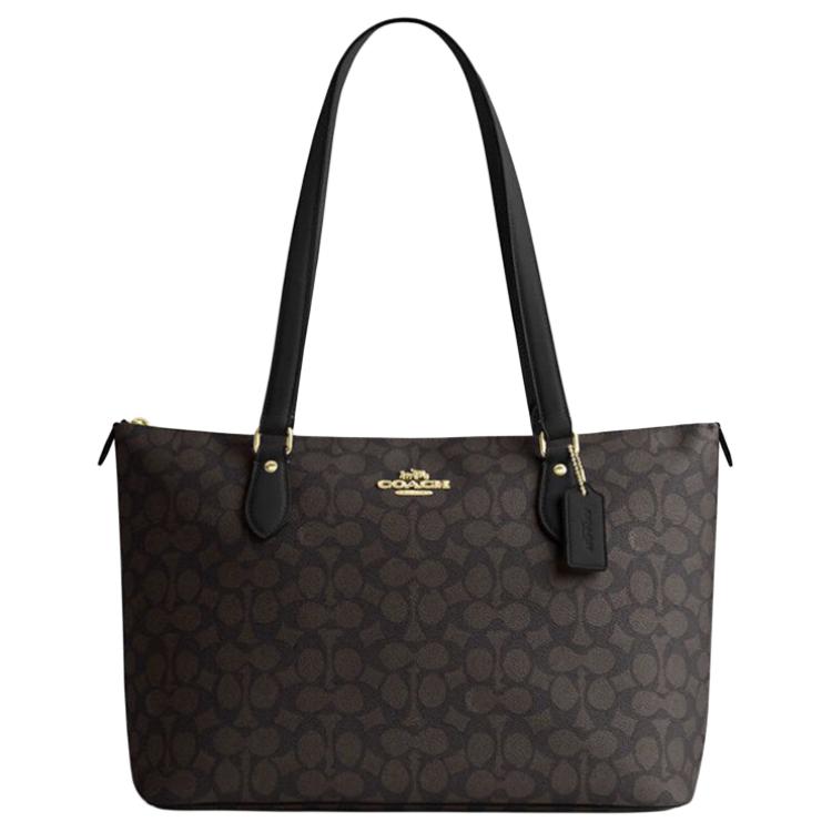 

COACH Женская большая наплечная сумка через плечо с одним ремнём из ПВХ с текстурой кожи тёмно-коричневого цвета