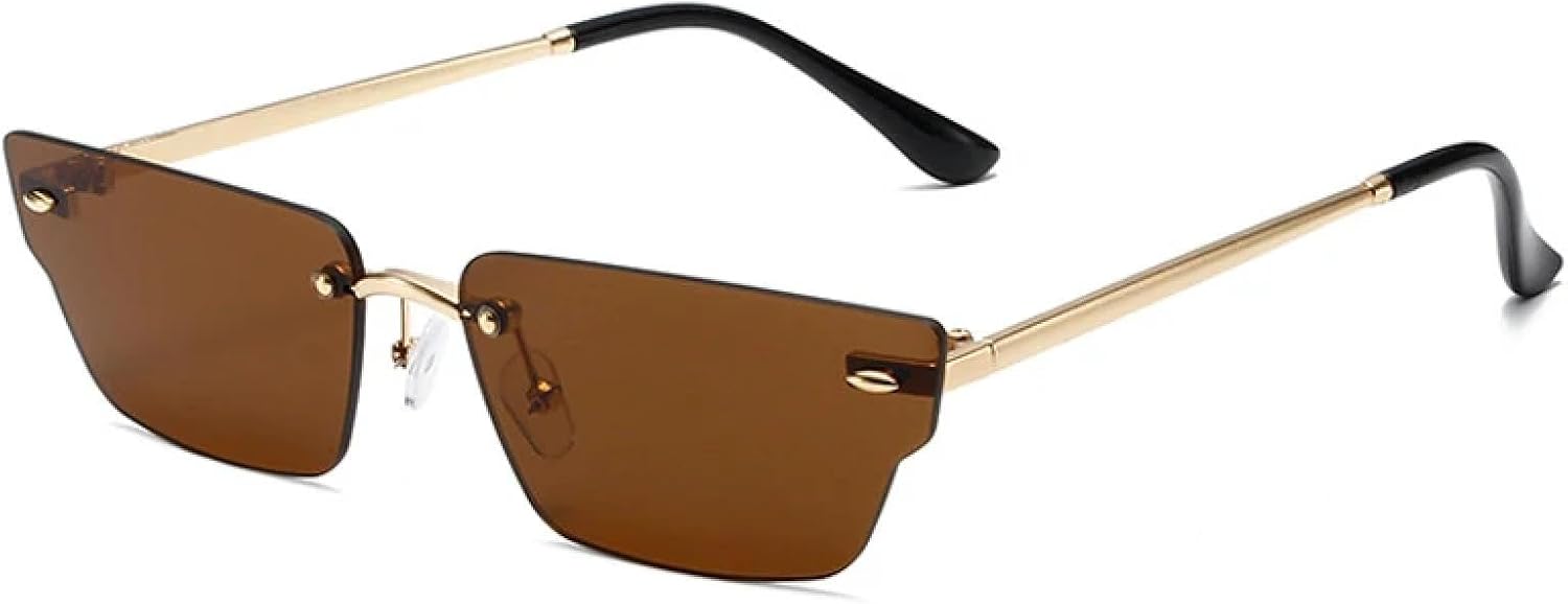 

Солнцезащитные очки с защитой от УФ-излучения UV400 для женщин и мужчин | Маленькие безободковые очки с прозрачными линзами с градиентом цвета "океан" | для занятий спортом на открытом воздухе DSVIGF, Golden Tea