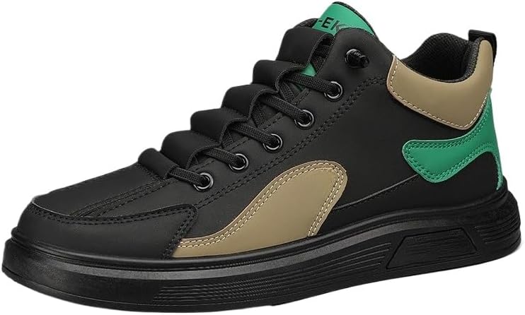 

Мужские кеды для скейтбординга с повседневной шнуровкой - однотонные низкие кроссовки из ПУ, всесезонная обувь с округлым носком, подошва из ПВХ, тканевая стелька для повседневной носки Hhhchpm, черный/зеленый