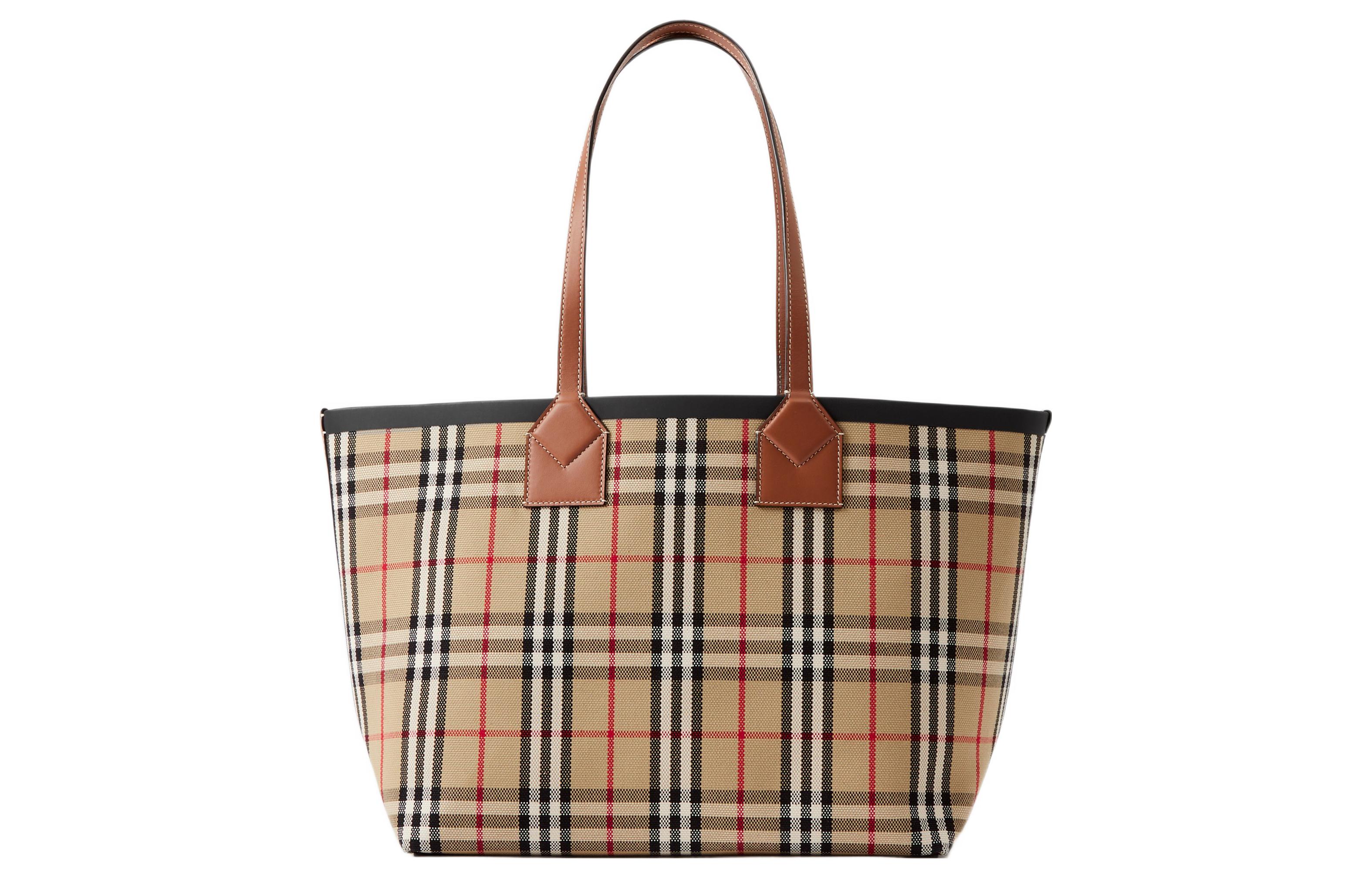 

Burberry Сумка-шоппер из хлопкового холста с телячьей кожей, женская сумка среднего размера Photinia, коричневая/черная