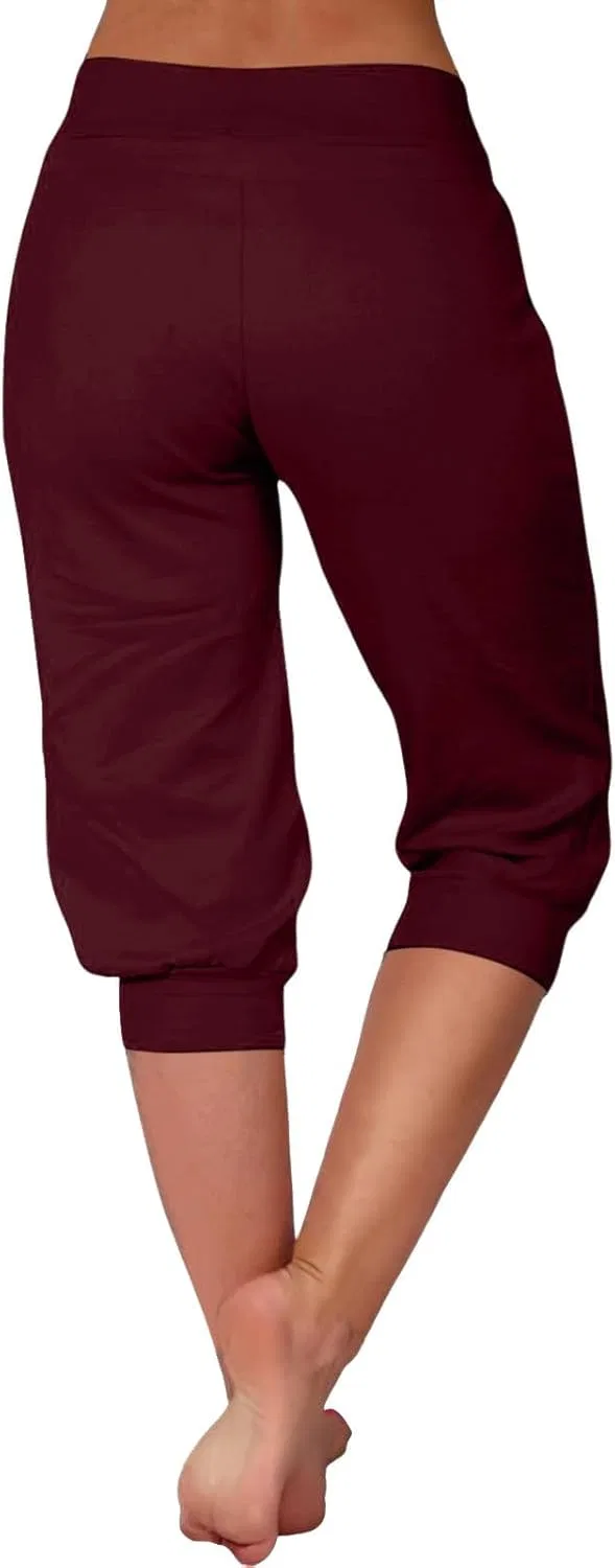 Женские капри с высокой талией, бренд Generic, цвет 1a-wine — фото 2