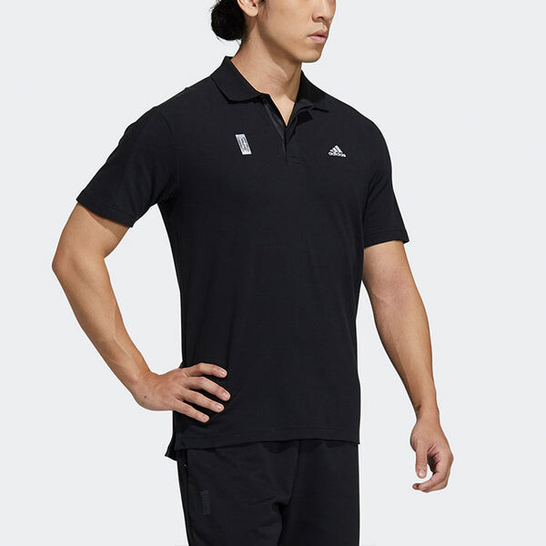 Футболка series logo solid color short sleeve polo shirt black Adidas, черный — фото 4