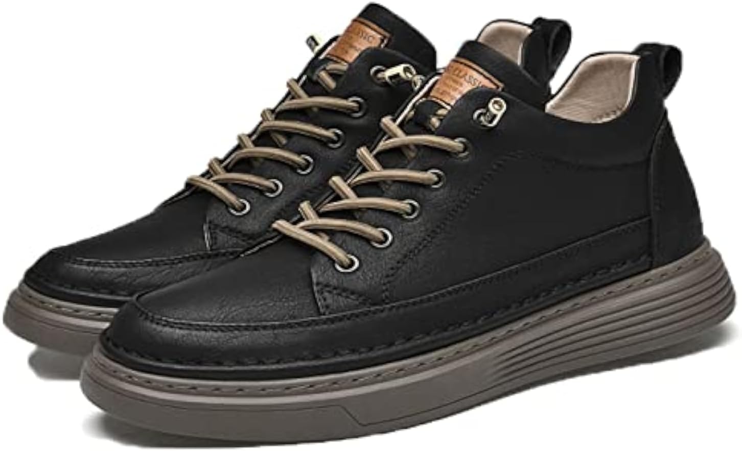 

Мужские кожаные повседневные туфли оксфорды, невидимая стелька для увеличения роста, противоскользящая мягкая подошва, шнуровка, модные кроссовки и классические туфли Purchawee, черный