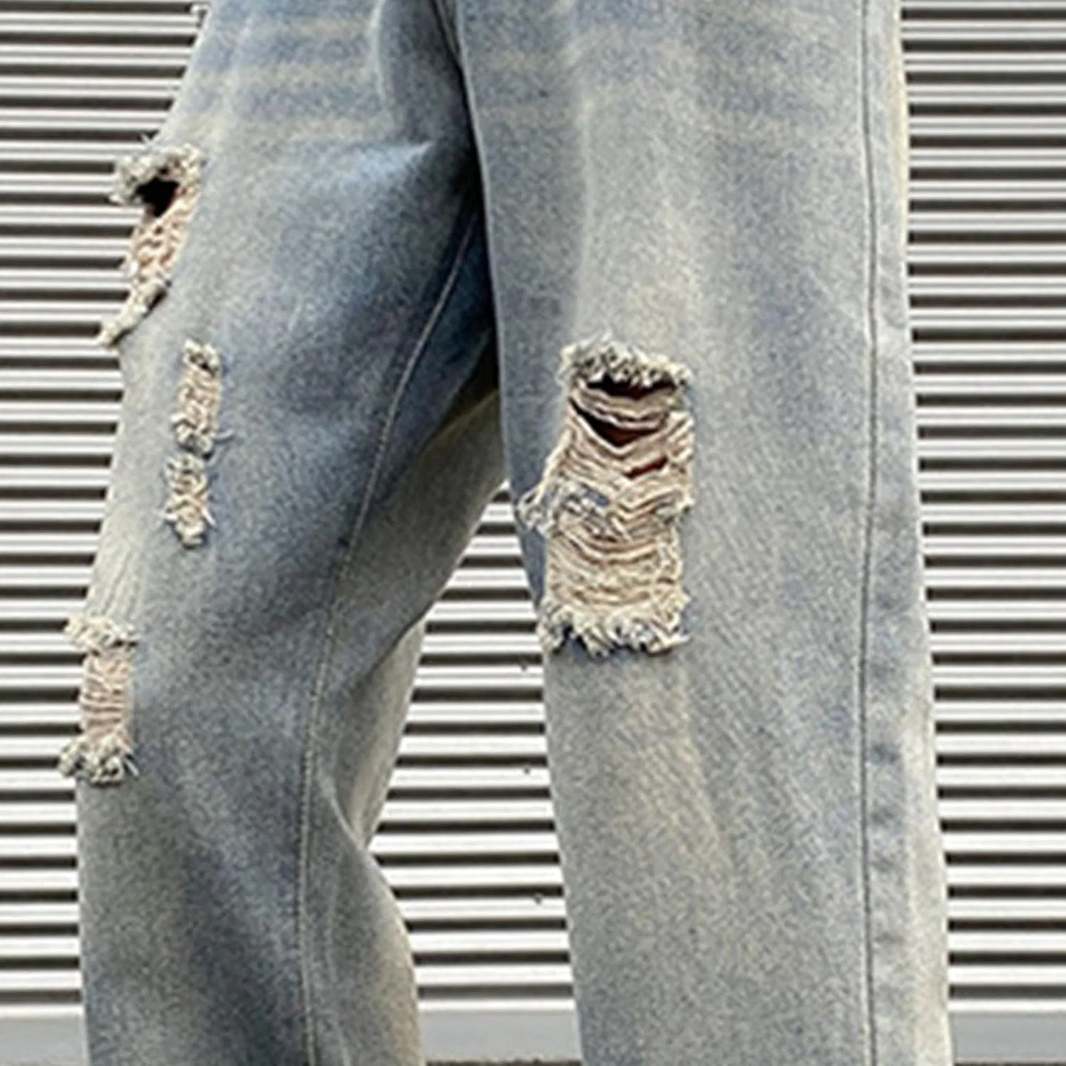 Джинсы свободные, рваные, Men's, синие — фото 3