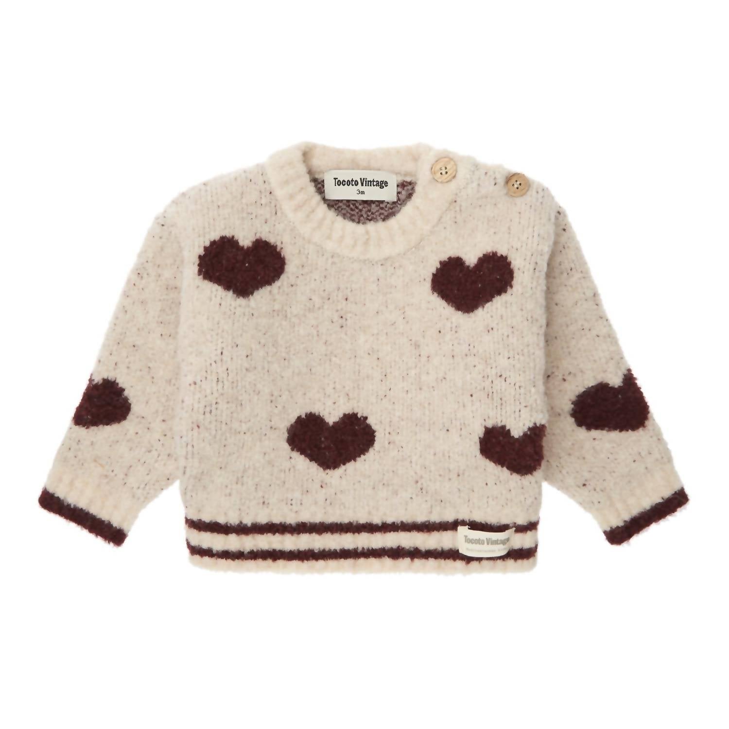 

Детский свитер с сердечками в цвете экрю Tocoto Vintage, Ecru