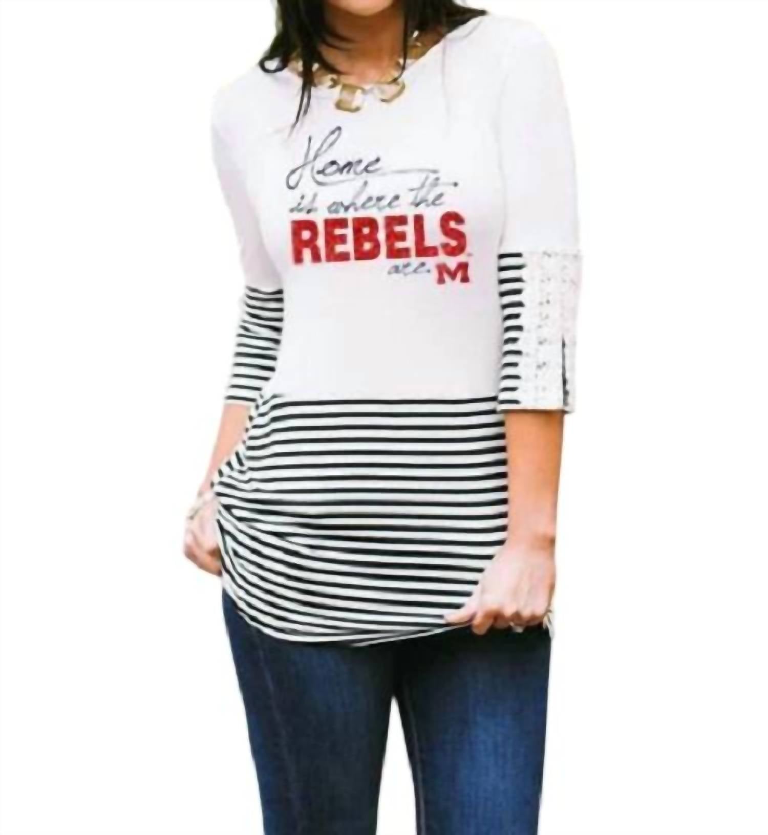 

Ole Miss Топ с пуговицами и кружевом белого цвета Gameday Couture