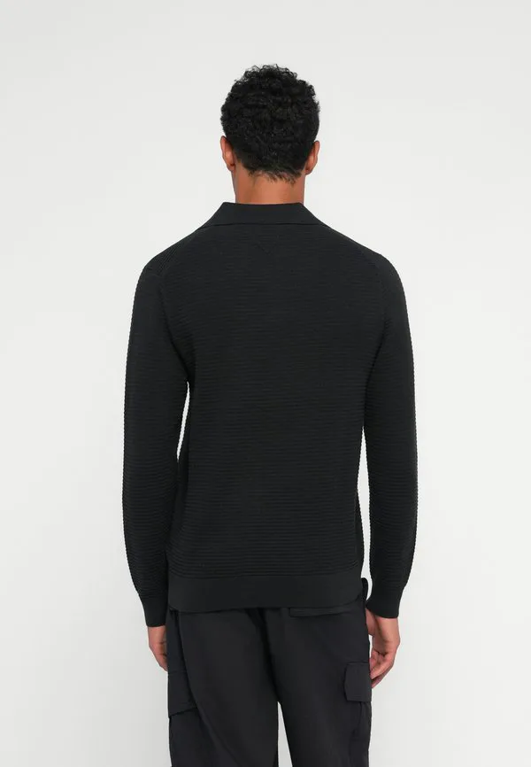 Джемпер с фактурным вязаным воротником-поло Tommy Hilfiger, Black — фото 3